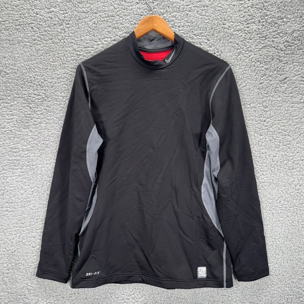 Nike Pro Combat Hyperwarm Shirt Large Black Red Base Layer Training Athletic